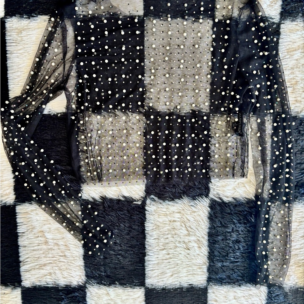 Harper Sheer Black Top with Pearl Details